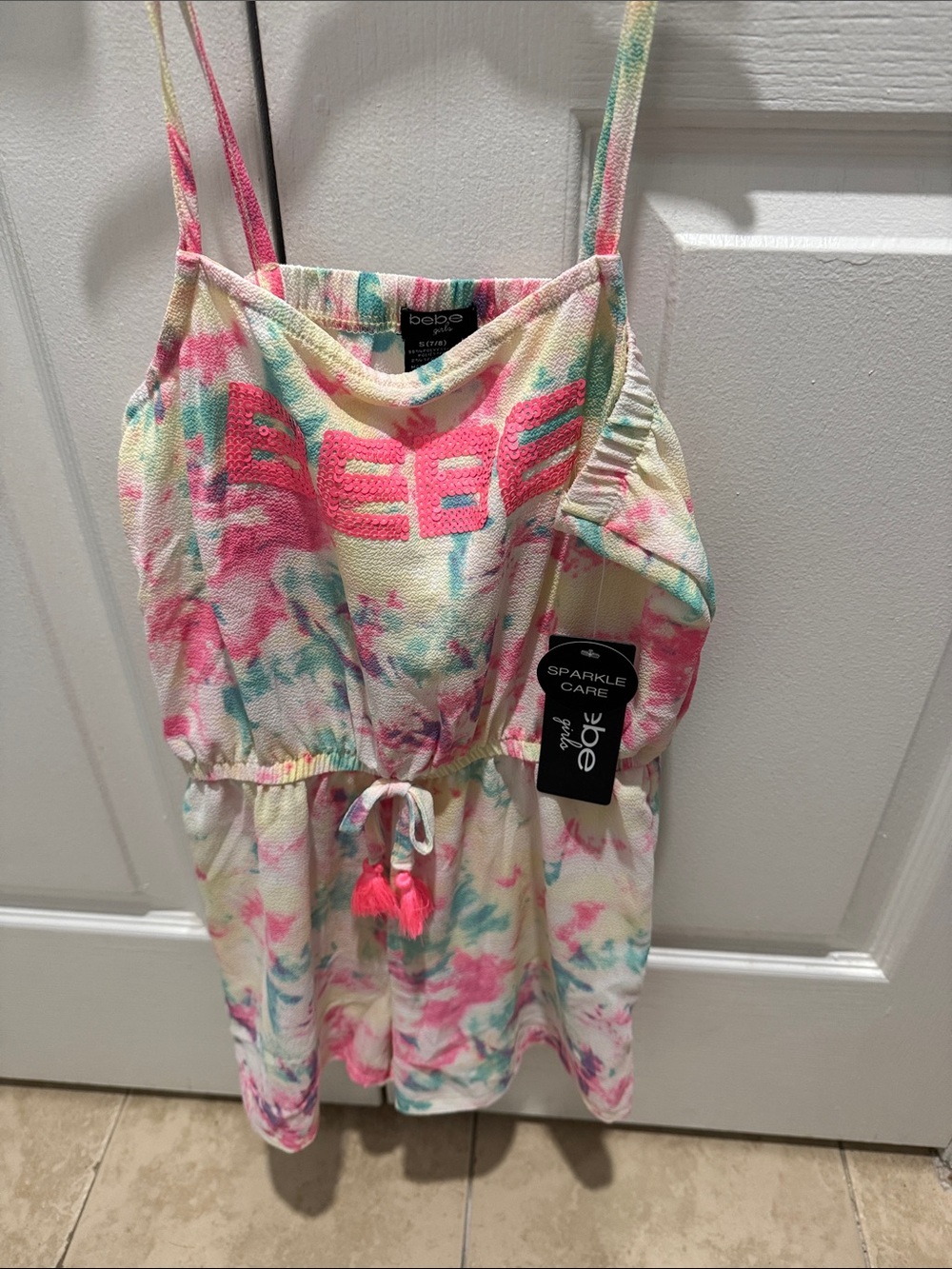 bebe Girls Pink & Teal Tie-Dye Romper